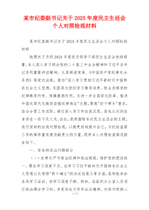 某市纪委副书记关于2025年度民主生活会个人对照检视材料