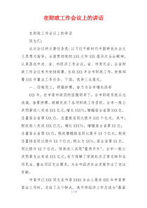 在财政工作会议上的讲话