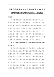 述职讲话乡镇党委书记在农村党支部书记20XX年抓基层党建工作述职评议大会上的讲话