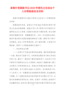 某银行党委副书记2025年度民主生活会个人对照检视发言材料