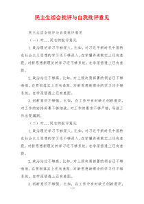民主生活会批评与自我批评意见