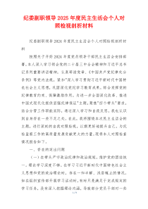 纪委副职领导2025年度民主生活会个人对照检视剖析材料