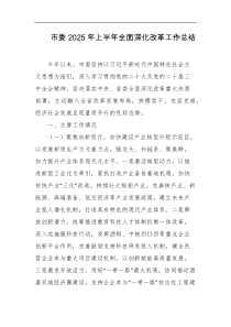 市委2025年上半年全面深化改革工作总结