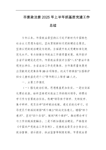 市委政法委2025年上半年抓基层党建工作总结