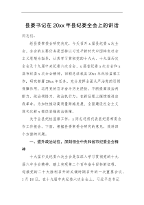 领导讲话县委书记在20XX年县纪委全会上的讲话范文