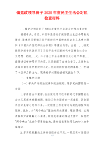 镇党政领导班子2025年度民主生活会对照检查材料