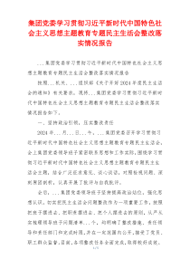 集团党委学习贯彻习近平新时代中国特色社会主义思想主题教育专题民主生活会整改落实情况报告