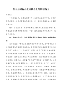 领导讲话在全县国有企业座谈会上的讲话范文国企负责人座谈会领导讲话