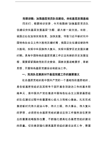 党课讲稿：加强基层党员队伍建设，夯实基层发展基础范文