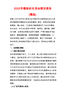 2025专题组织生活会情况报告（精选）