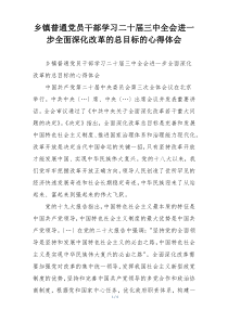 乡镇普通党员干部学习二十届三中全会进一步全面深化改革的总目标的心得体会