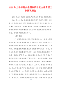 2025年上半年落实全面从严治党主体责任工作情况报告