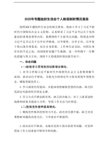 2025年专题组织生活会个人检视剖析情况报告（检视学习贯彻党的创新理论情况：检视党性修养提高情况：检