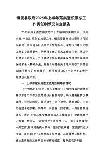 镇党委政府2025年上半年落实意识形态工作责任制情况自查报告