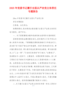 2025年党委书记履行全面从严治党主体责任专题报告
