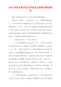 2025年党支部书记从严治党主体责任情况报告