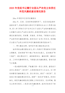 2025年党组书记履行全面从严治党主体责任和党风廉政建设情况报告