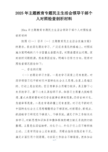 2025年主题教育专题民主生活会领导干部个人对照检查剖析材料
