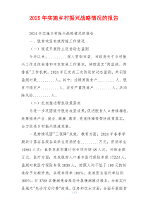 2025年实施乡村振兴战略情况的报告