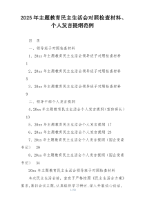 2025年主题教育民主生活会对照检查材料、个人发言提纲范例