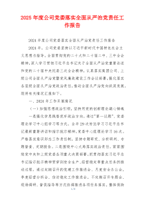 2025年度公司党委落实全面从严治党责任工作报告