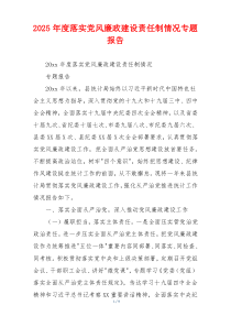 2025年度落实党风廉政建设责任制情况专题报告