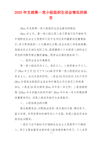 2025年支部第一党小组组织生活会情况的报告