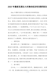2025年最新发展壮大村集体经济的调研报告