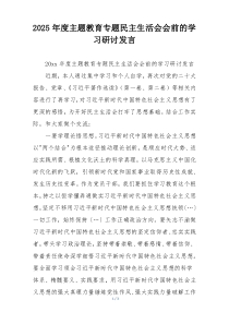 2025年度主题教育专题民主生活会会前的学习研讨发言