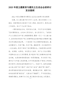 2025年度主题教育专题民主生活会会前研讨发言提纲