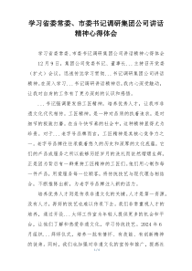 学习省委常委、市委书记调研集团公司讲话精神心得体会