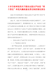 X市行政审批局关于落实全面从严治党“两个责任”和党风廉政建设责任制的情况报告