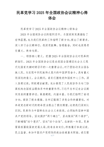 民革党学习2025年全国政协会议精神心得体会