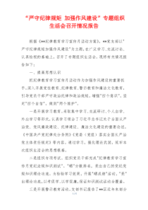 “严守纪律规矩 加强作风建设”专题组织生活会召开情况报告