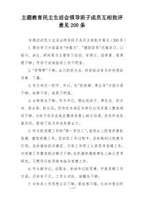 主题教育民主生活会领导班子成员互相批评意见200条