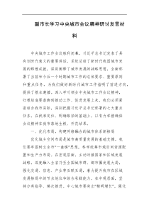 副市长学习中央城市会议精神研讨发言材料