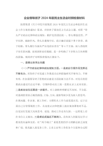 企业领导班子2024年度民主生活会对照检查材料