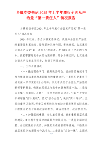 乡镇党委书记2025年上半年履行全面从严治党“第一责任人”情况报告