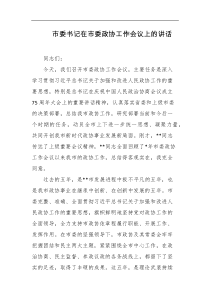 市委书记在市委政协工作会议上的讲话