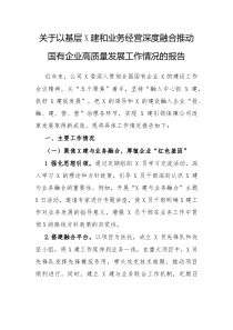 以基层党建和业务经营深度融合推动国有企业高质量发展工作情况的报告