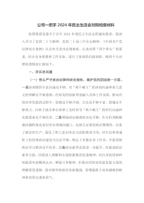 公司一把手2024年民主生活会对照检查材料