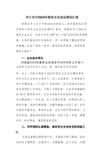 关于召开2024年度民主生活会情况汇报例文