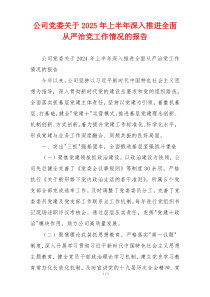 公司党委关于2025年上半年深入推进全面从严治党工作情况的报告