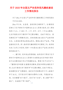 关于2025年全面从严治党和党风廉政建设工作情况报告