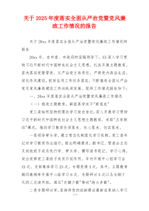 关于2025年度落实全面从严治党暨党风廉政工作情况的报告