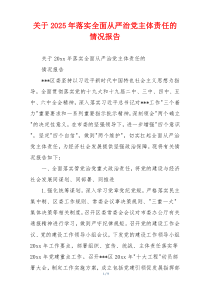关于2025年落实全面从严治党主体责任的情况报告