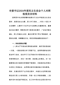 市委书记2024年度民主生活会个人对照检视发言材料