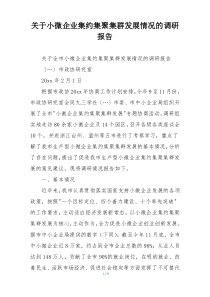关于小微企业集约集聚集群发展情况的调研报告