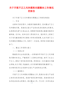 关于开展不正之风和腐败问题整治工作情况的报告