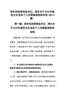 某市民政局党组书记、局长关于2025年度民主生活会个人对照检视剖析材料精选（10篇）